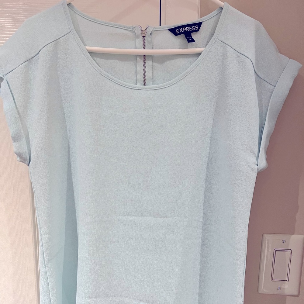 Express Small Mint Green Short Sleeve Dress/Work Shirt w/ Rolled Sleeves&Zipper